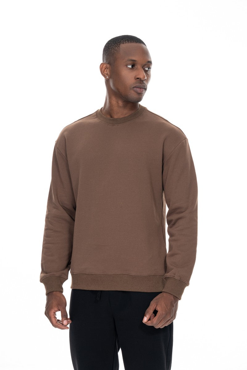 سويت شيرت قطني أساسي - بني