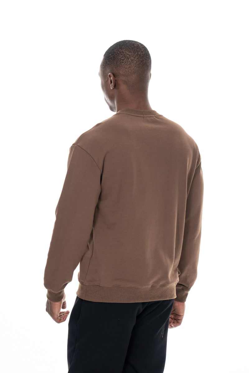 سويت شيرت قطني أساسي - بني
