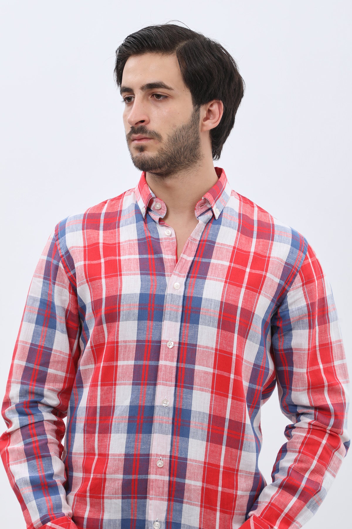 قميص كاروهات بقبة بأزرار من SHIRTSPRO - لون أحمر