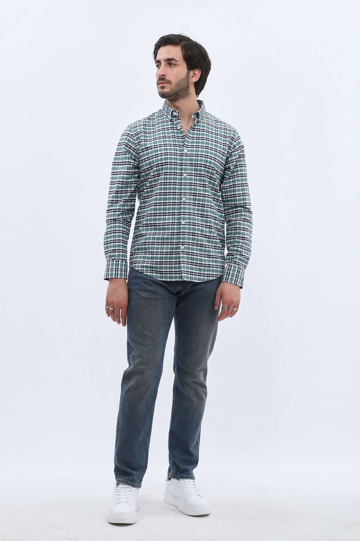 قميص أكسفورد كاروهات بقبة بأزرار من SHIRTSPRO - لون أخضر فاتح