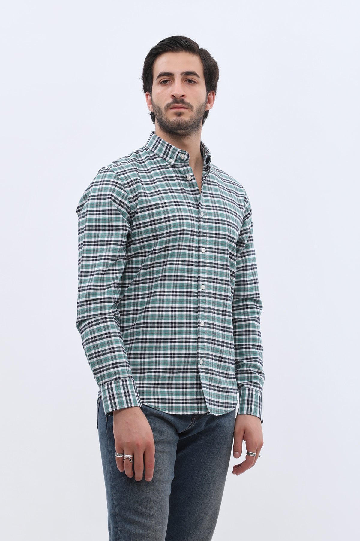 قميص أكسفورد كاروهات بقبة بأزرار من SHIRTSPRO - لون أخضر فاتح