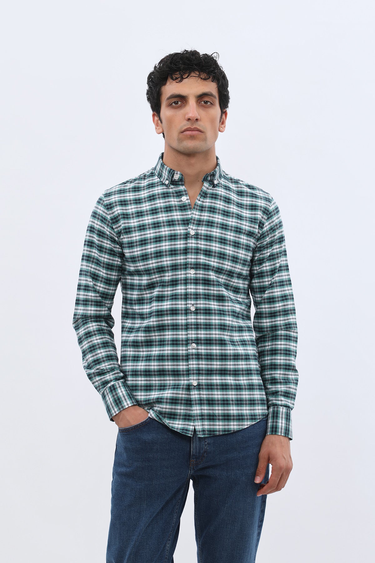 قميص أكسفورد كاروهات بقبة بأزرار من SHIRTSPRO - لون أخضر فاتح