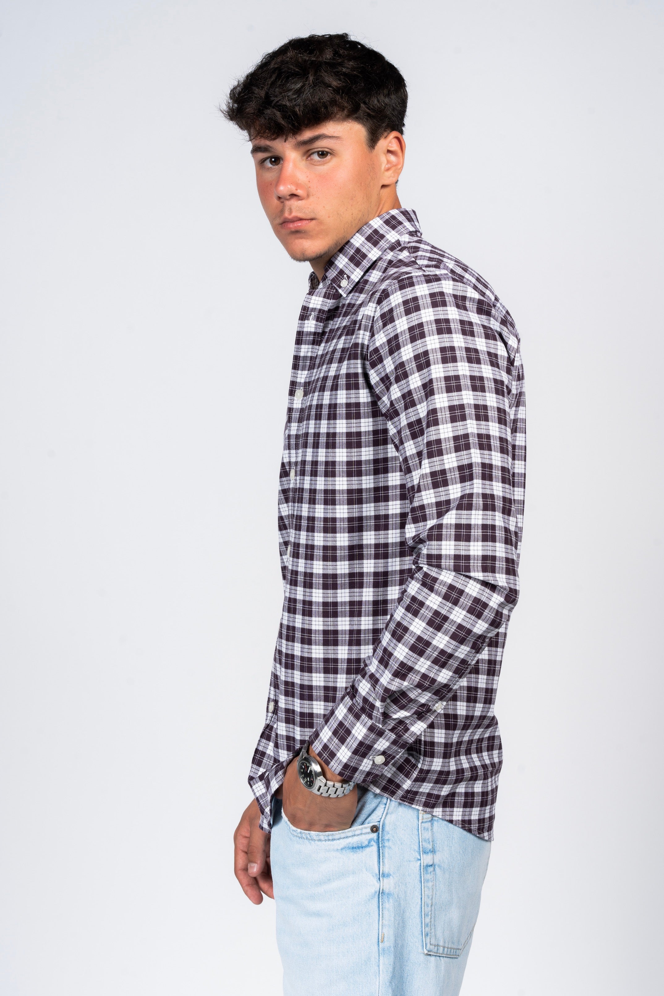 قميص كاروهات بقبة بأزرار من SHIRTSPRO - لون أرجواني