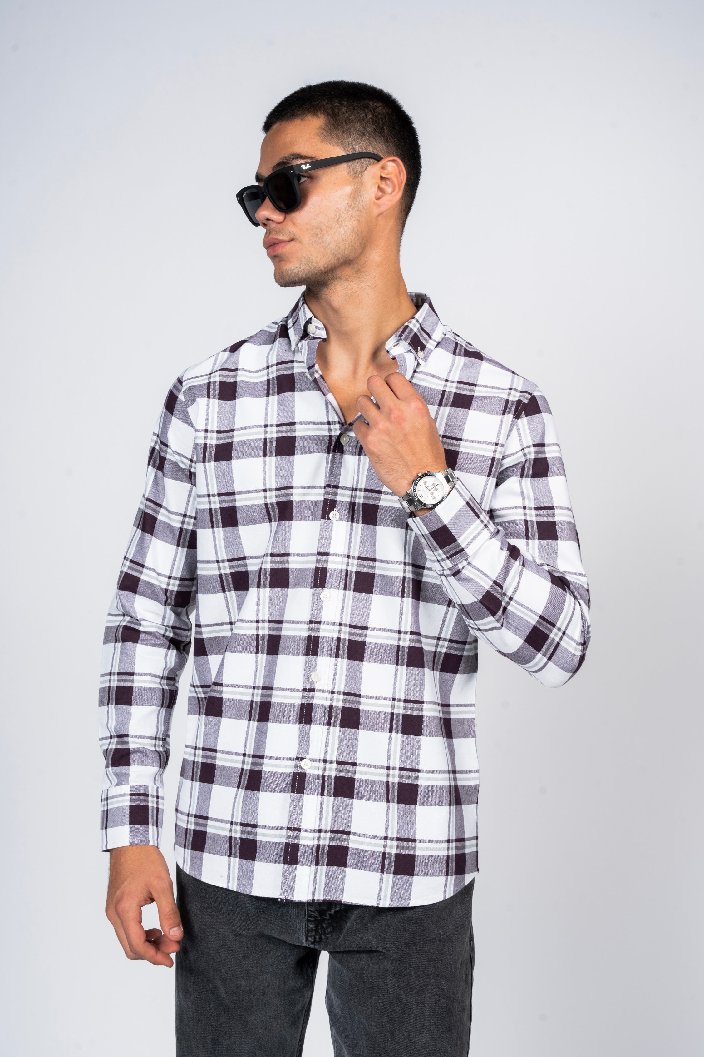 قميص كاروهات بقبة بأزرار من SHIRTSPRO - لون أرجواني