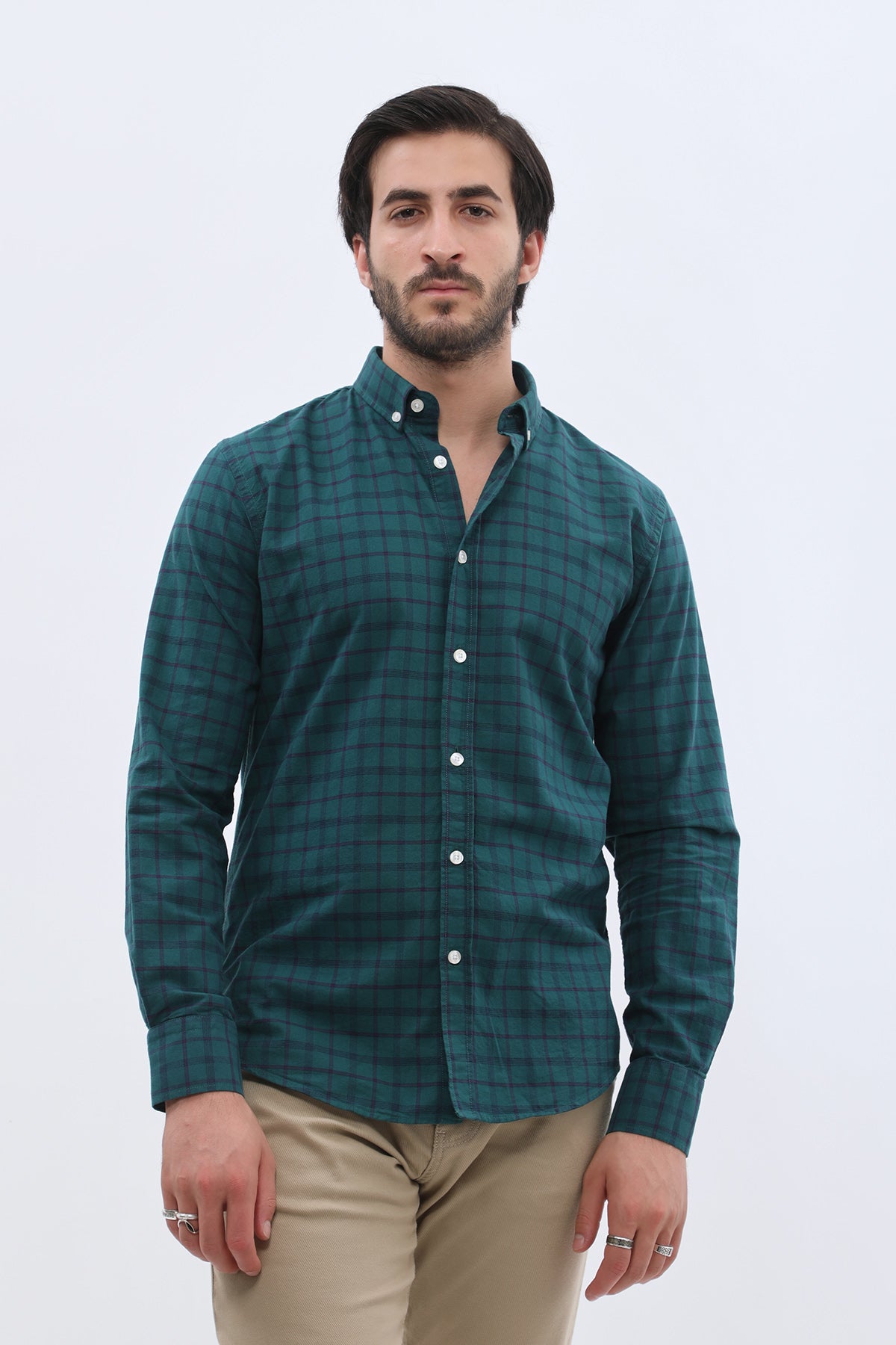قميص أكسفورد كاروهات بقبة بأزرار من SHIRTSPRO - لون تيل داكن