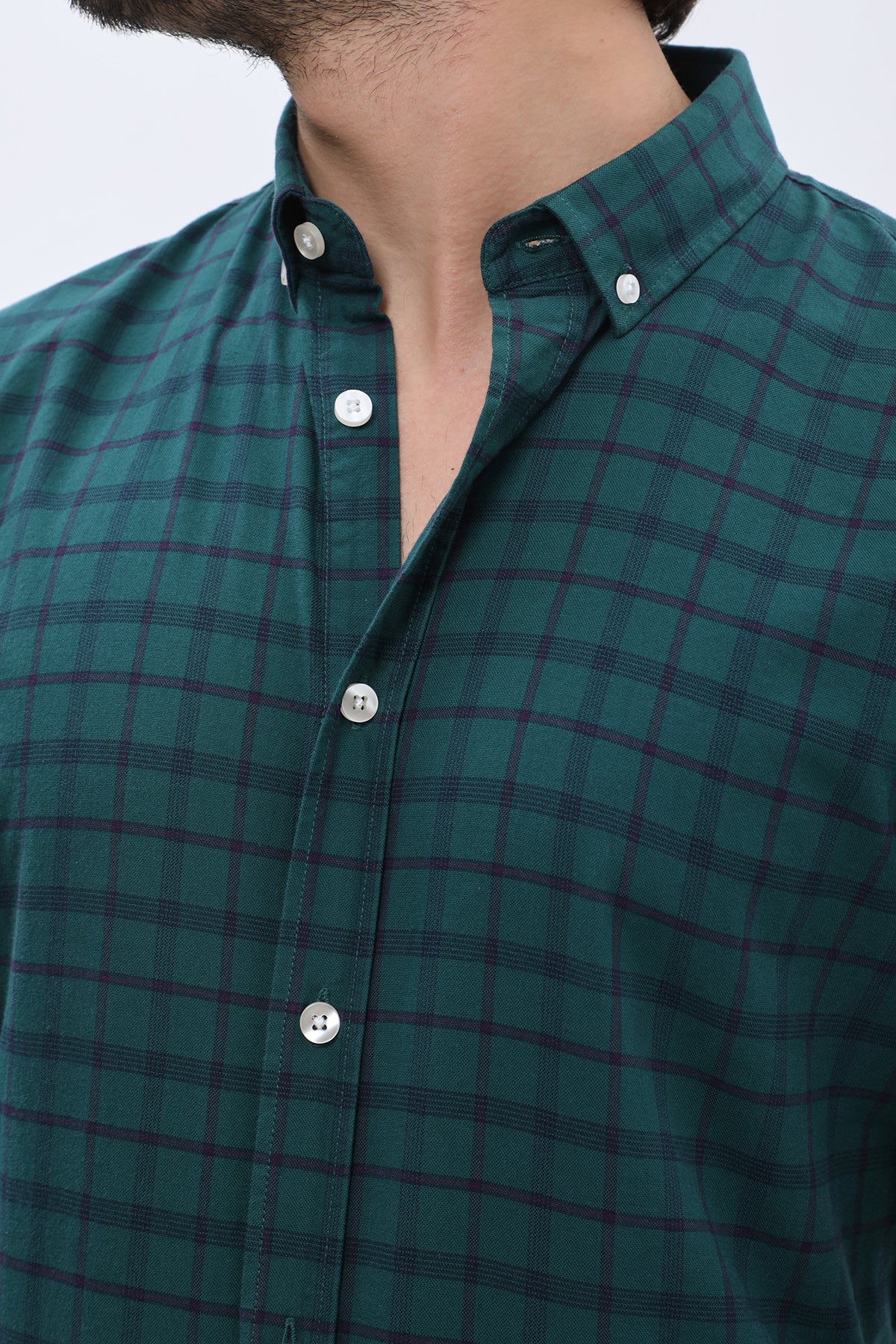 قميص أكسفورد كاروهات بقبة بأزرار من SHIRTSPRO - لون تيل داكن