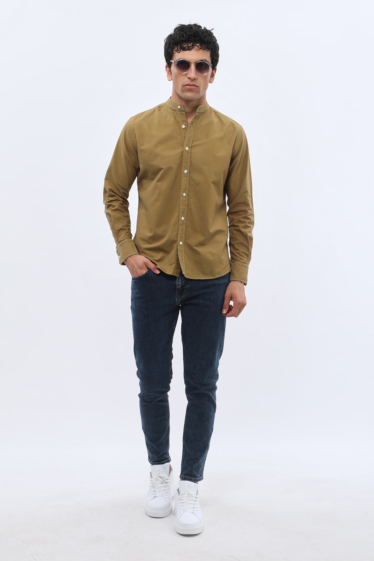 قميص أكسفورد بقبة ماندارين من SHIRTSPRO - لون أخضر