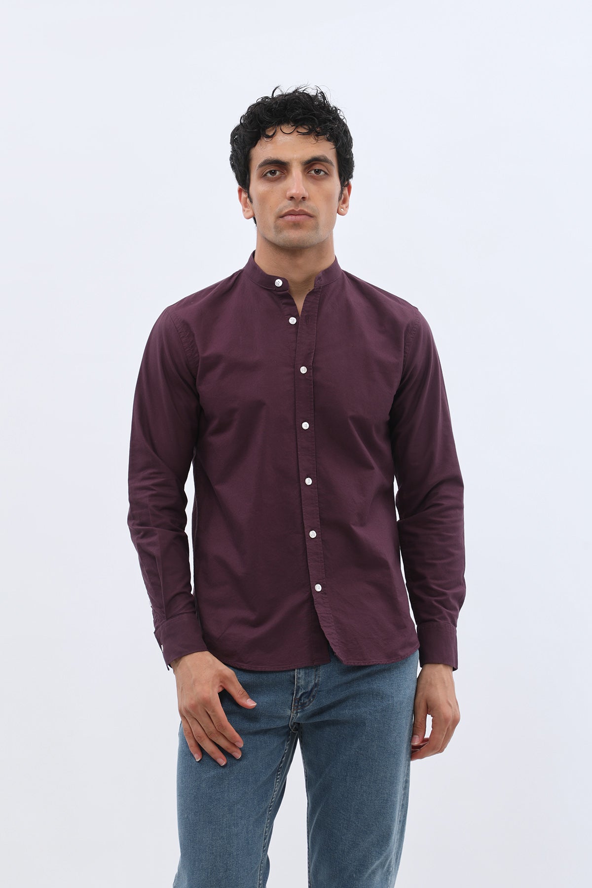 قميص أكسفورد بقبة ماندارين من SHIRTSPRO - لون أرجواني