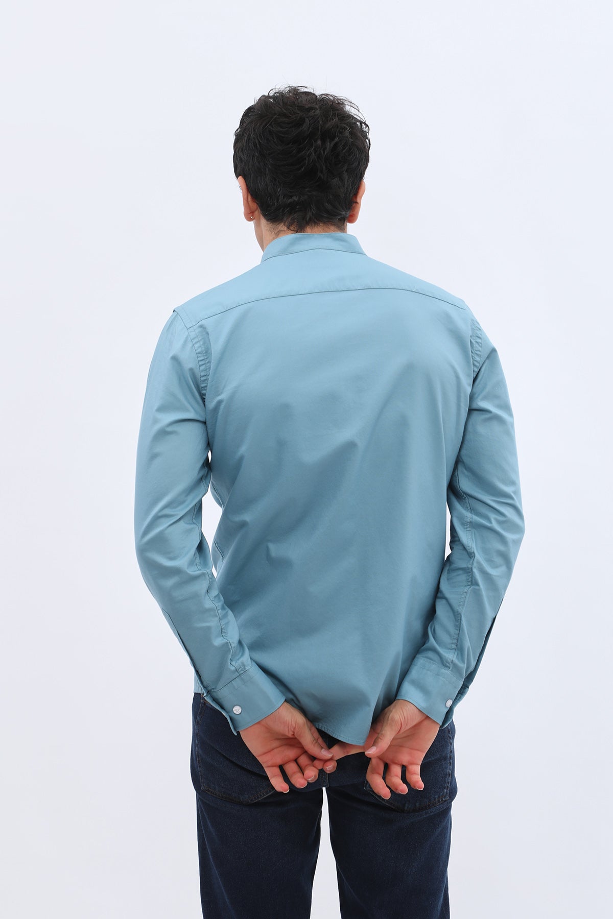 قميص أكسفورد بقبة ماندارين من SHIRTSPRO - لون أزرق بحري