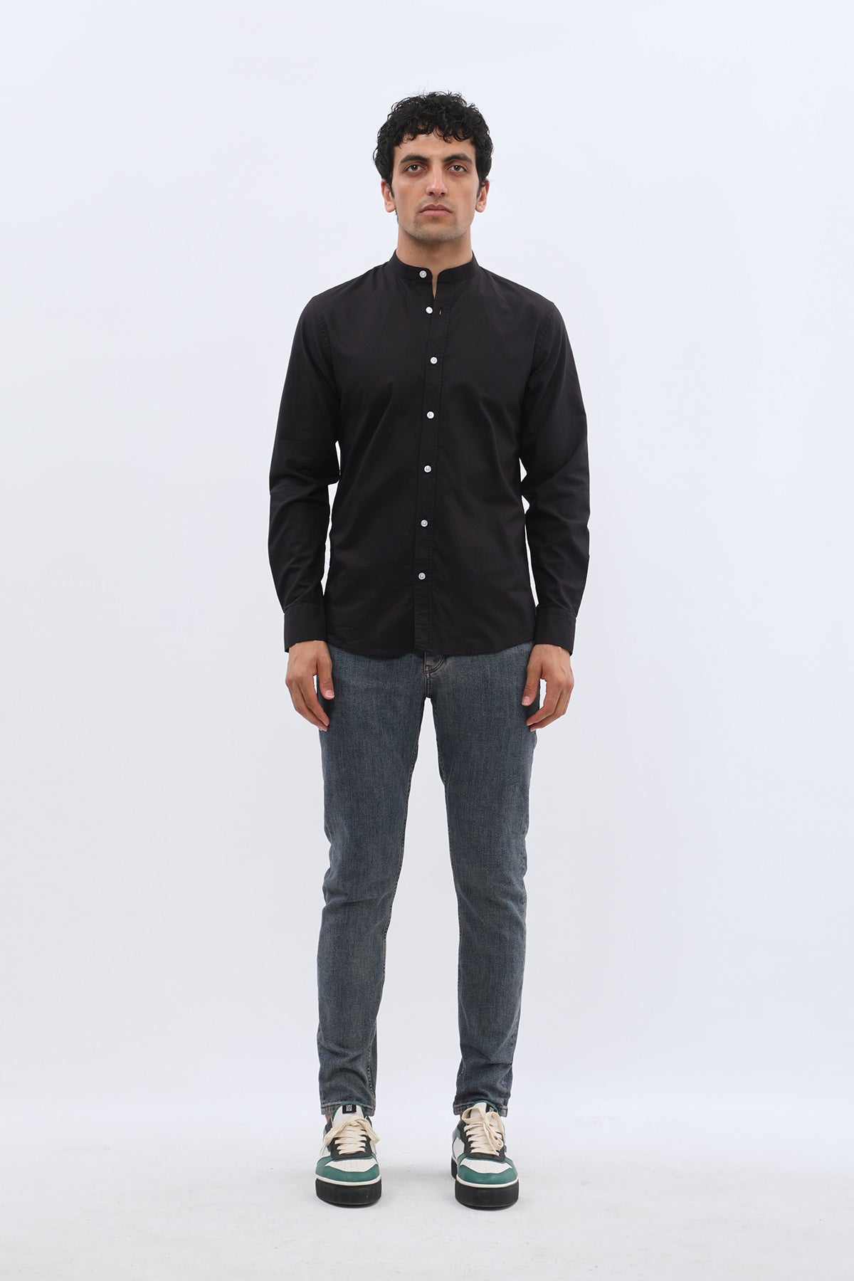 SHIRTSPRO Oxford Regular Fit Shirt - Mao Collar - Black