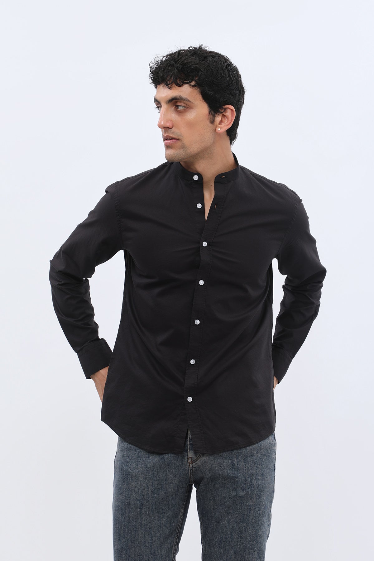 SHIRTSPRO Oxford Regular Fit Shirt - Mao Collar - Black