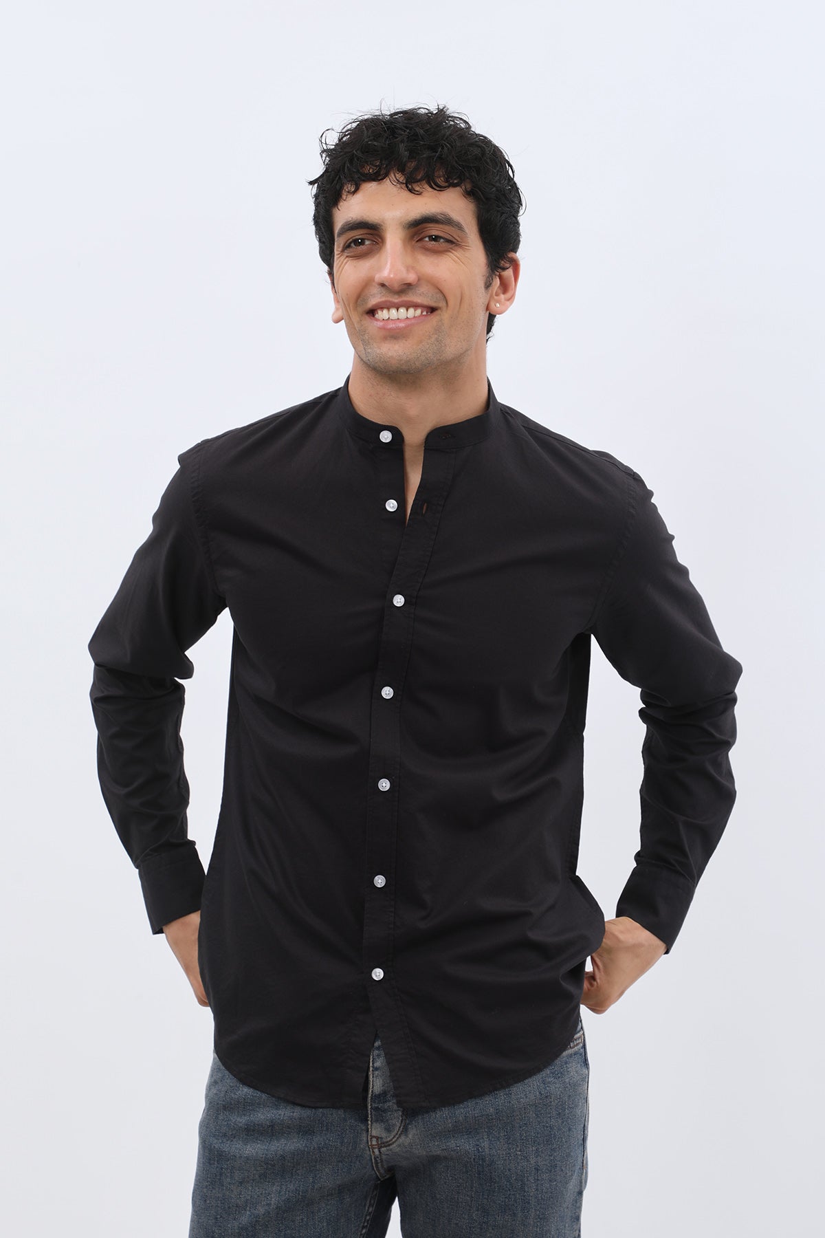SHIRTSPRO Oxford Regular Fit Shirt - Mao Collar - Black