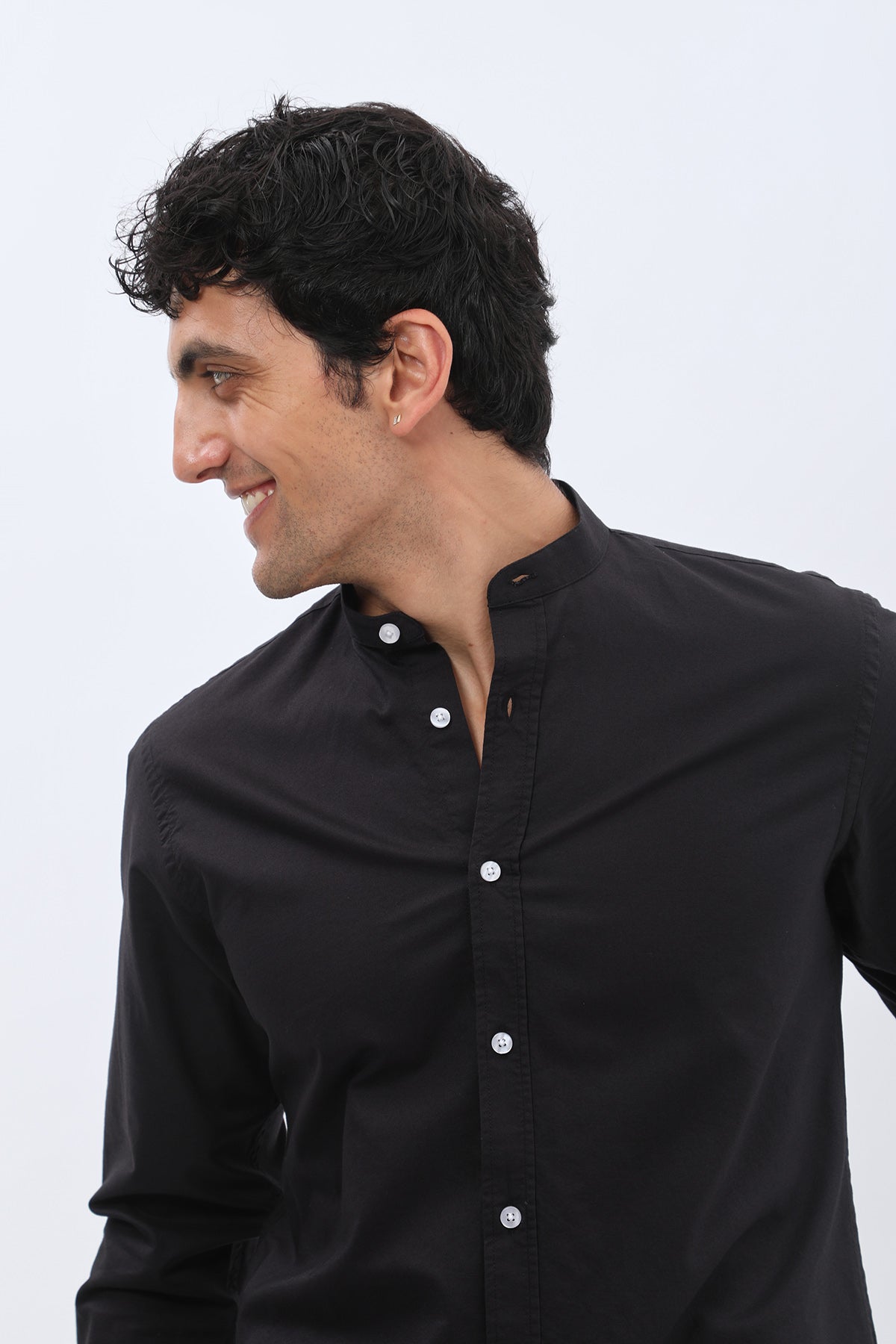 SHIRTSPRO Oxford Regular Fit Shirt - Mao Collar - Black
