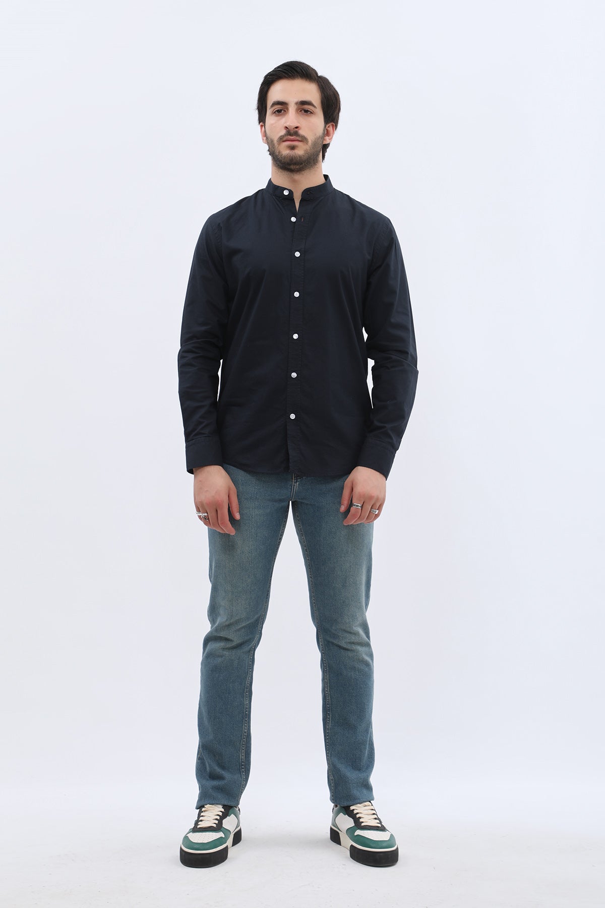 قميص أكسفورد بقبة ماندارين من SHIRTSPRO - لون كحلي