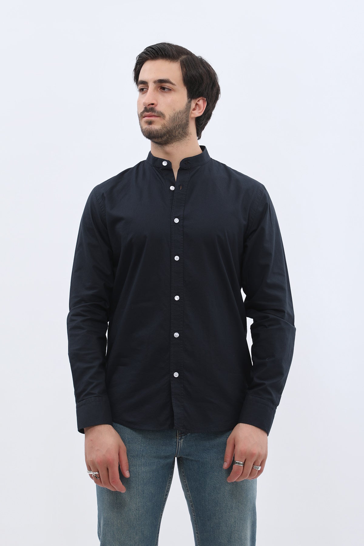 قميص أكسفورد بقبة ماندارين من SHIRTSPRO - لون كحلي