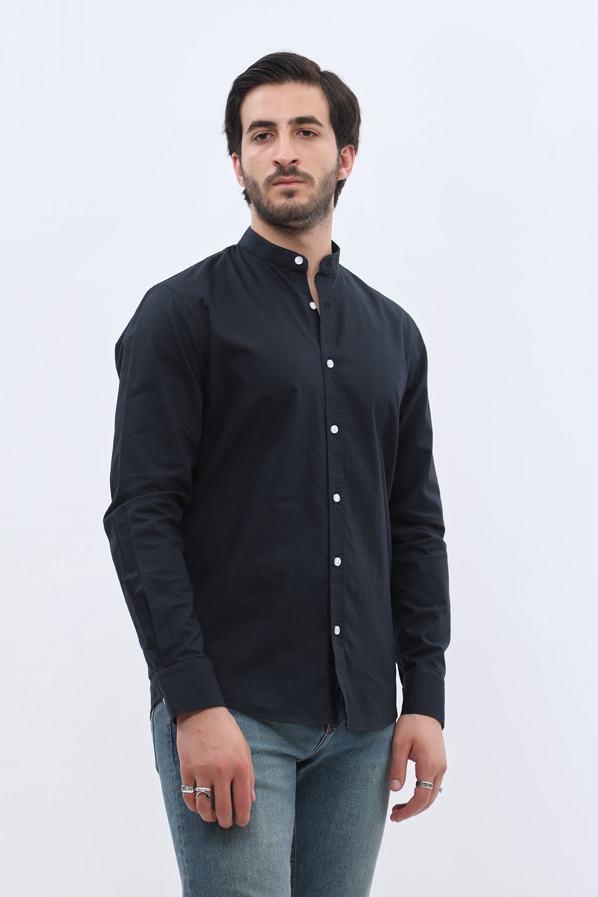 قميص أكسفورد بقبة ماندارين من SHIRTSPRO - لون كحلي
