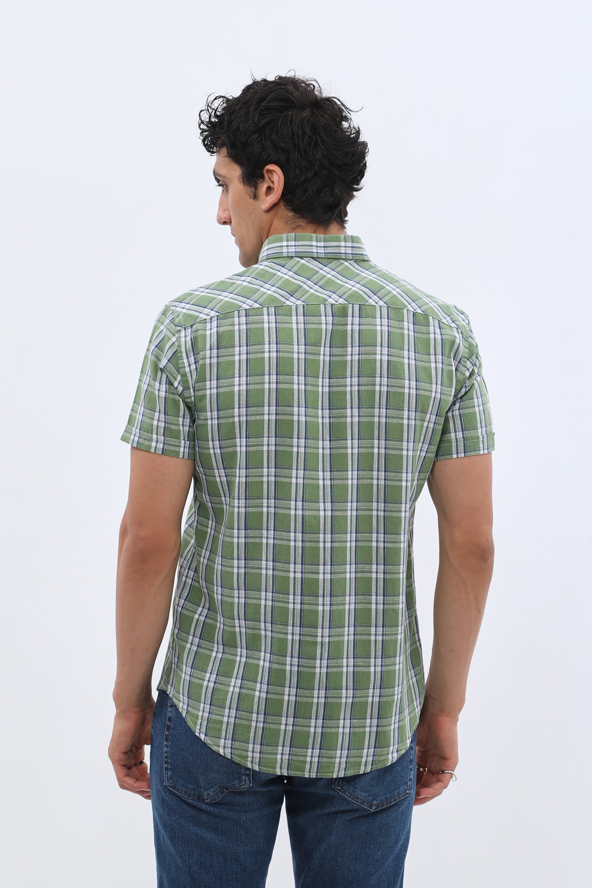 قميص كاروهات بأكمام قصيرة وقبة بأزرار من SHIRTSPRO - لون أخضر
