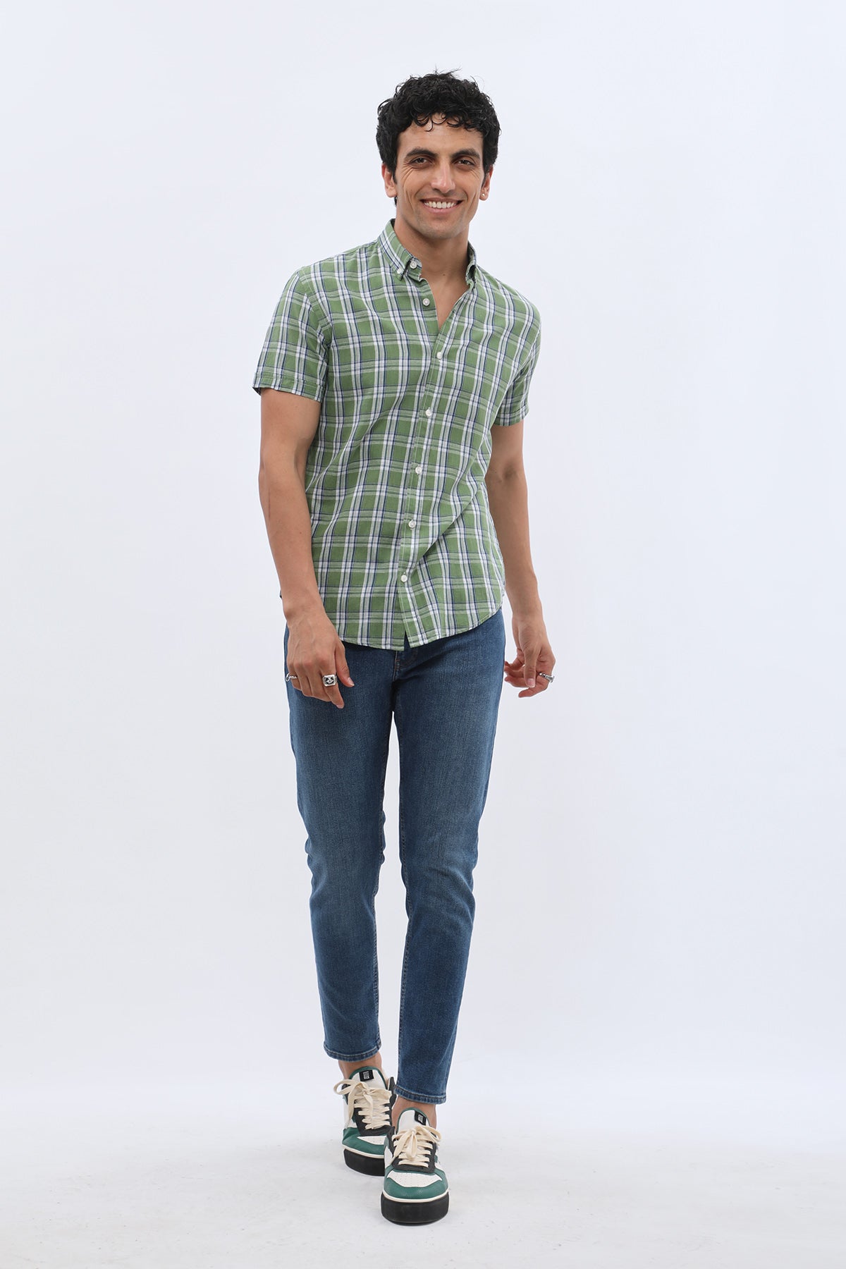 قميص كاروهات بأكمام قصيرة وقبة بأزرار من SHIRTSPRO - لون أخضر