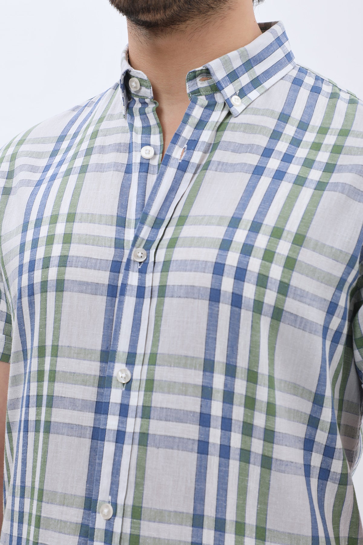 قميص كاروهات بأكمام قصيرة وقبة بأزرار من SHIRTSPRO - لون أخضر