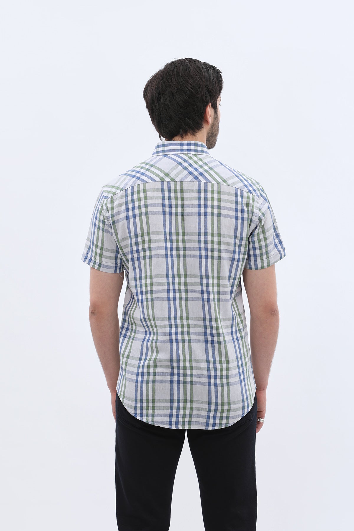 قميص كاروهات بأكمام قصيرة وقبة بأزرار من SHIRTSPRO - لون أخضر