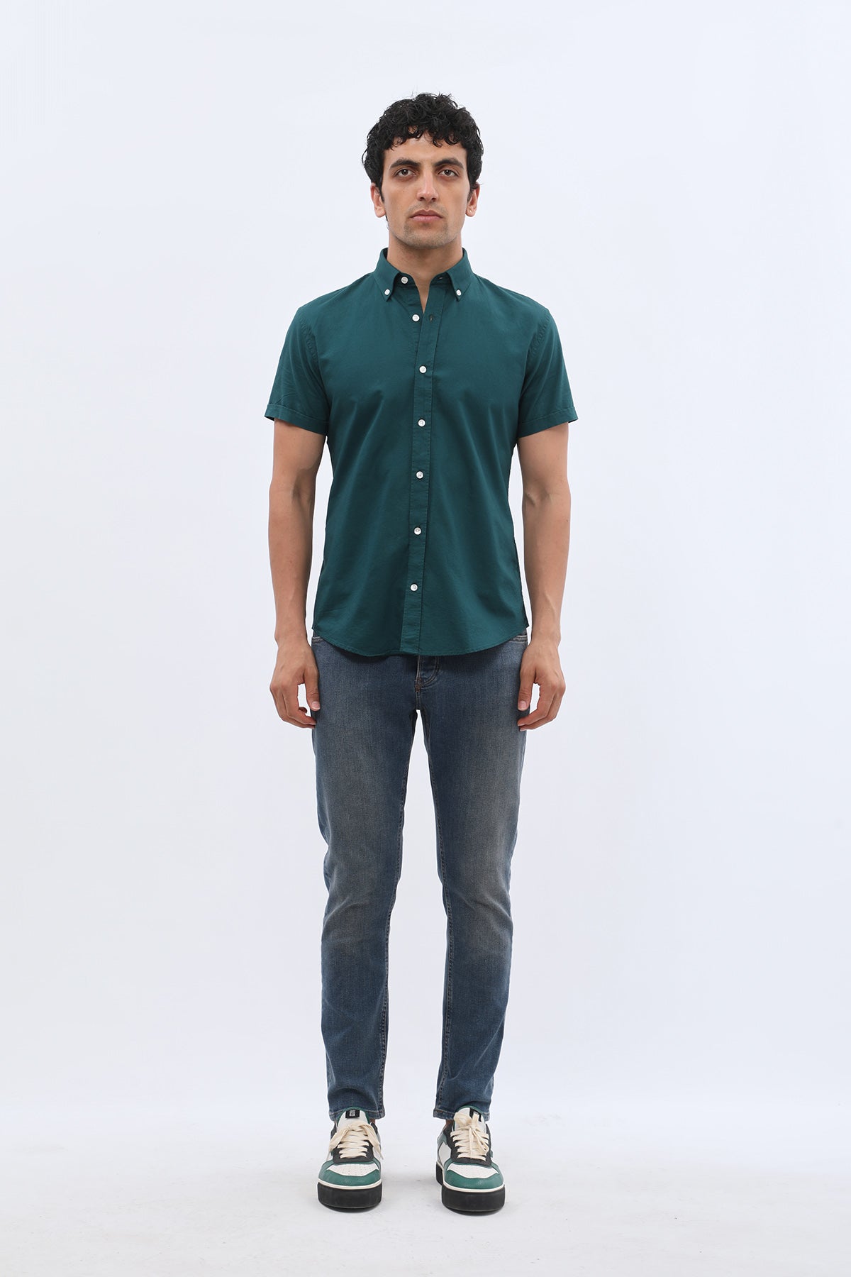 SHIRTSPRO Oxford Regular Fit Short Sleeve Shirt - Button-Down Collar - Deep Teal
