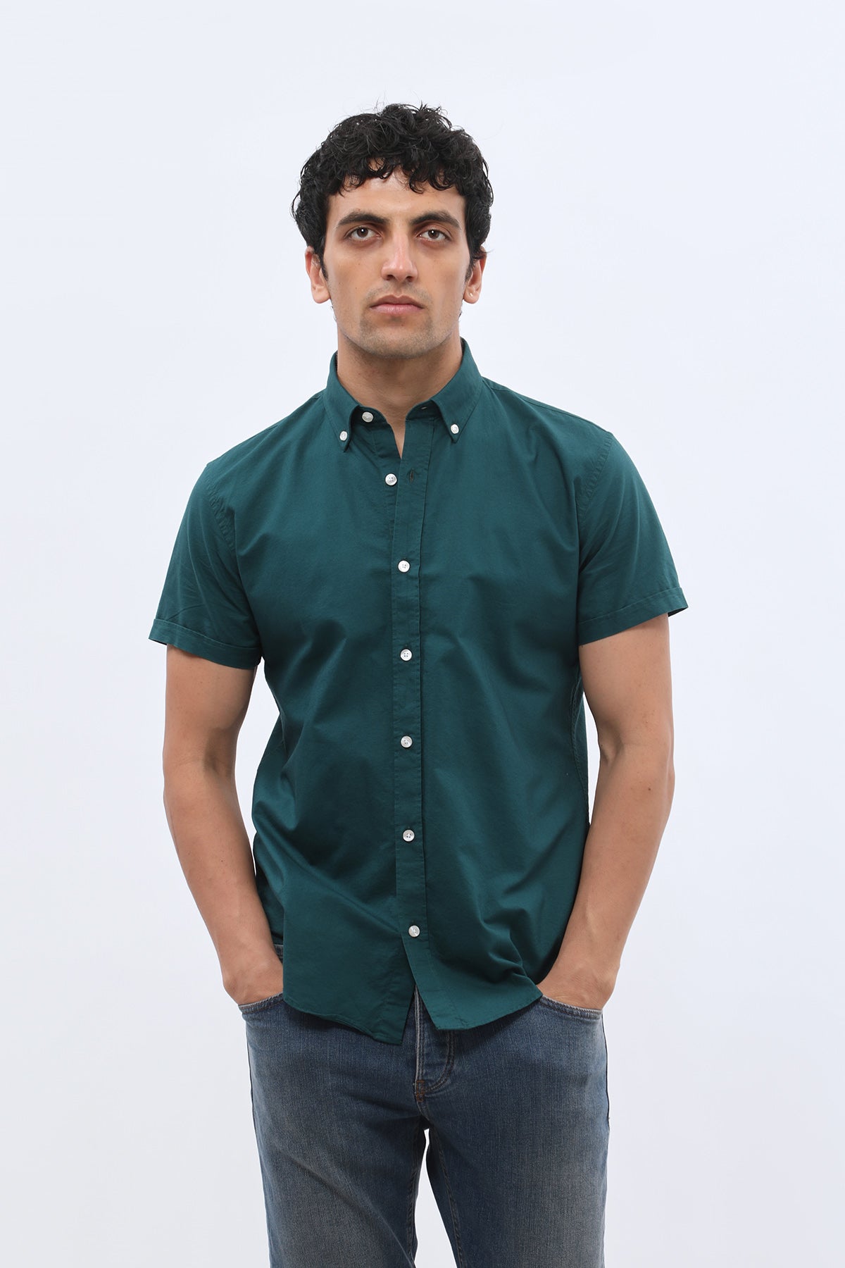 SHIRTSPRO Oxford Regular Fit Short Sleeve Shirt - Button-Down Collar - Deep Teal