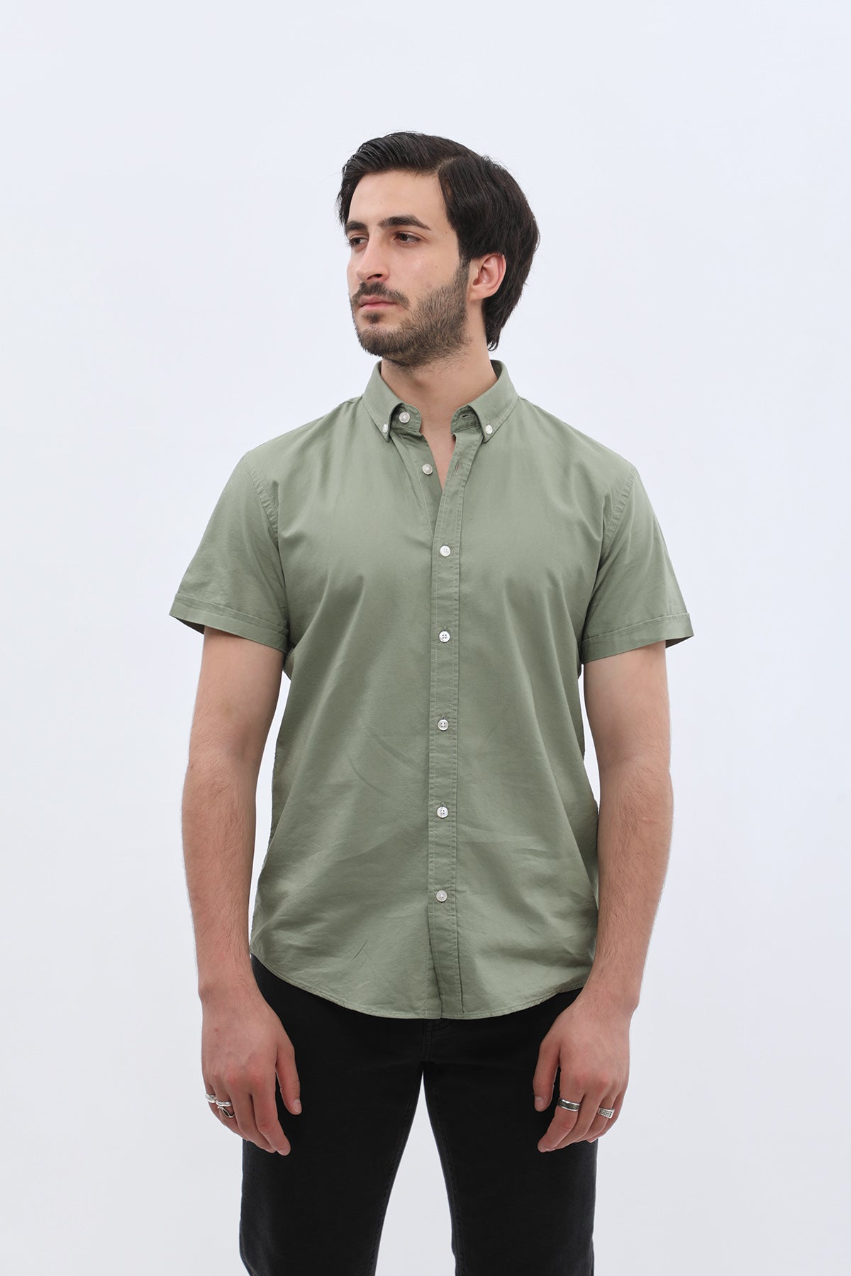 SHIRTSPRO Oxford Regular Fit Short Sleeve Shirt - Button-Down Collar - Oil Green