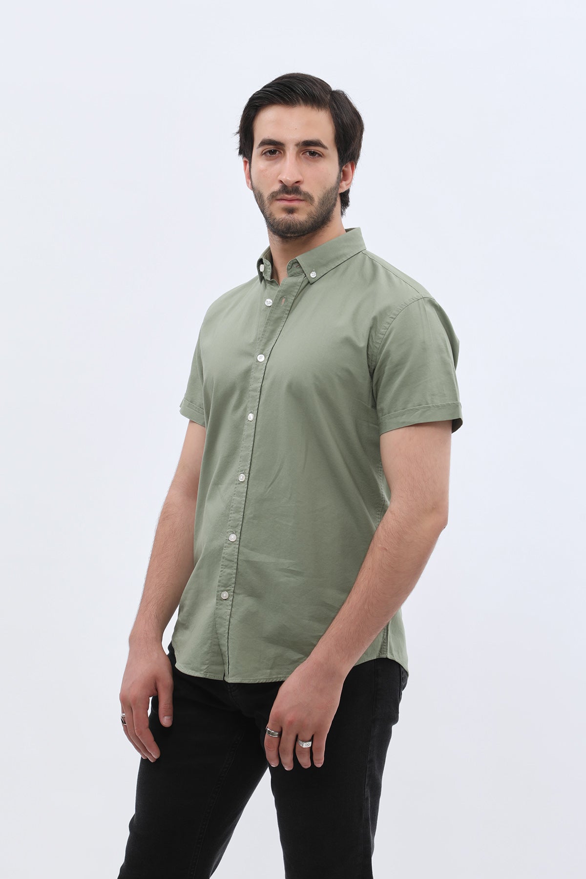 SHIRTSPRO Oxford Regular Fit Short Sleeve Shirt - Button-Down Collar - Oil Green