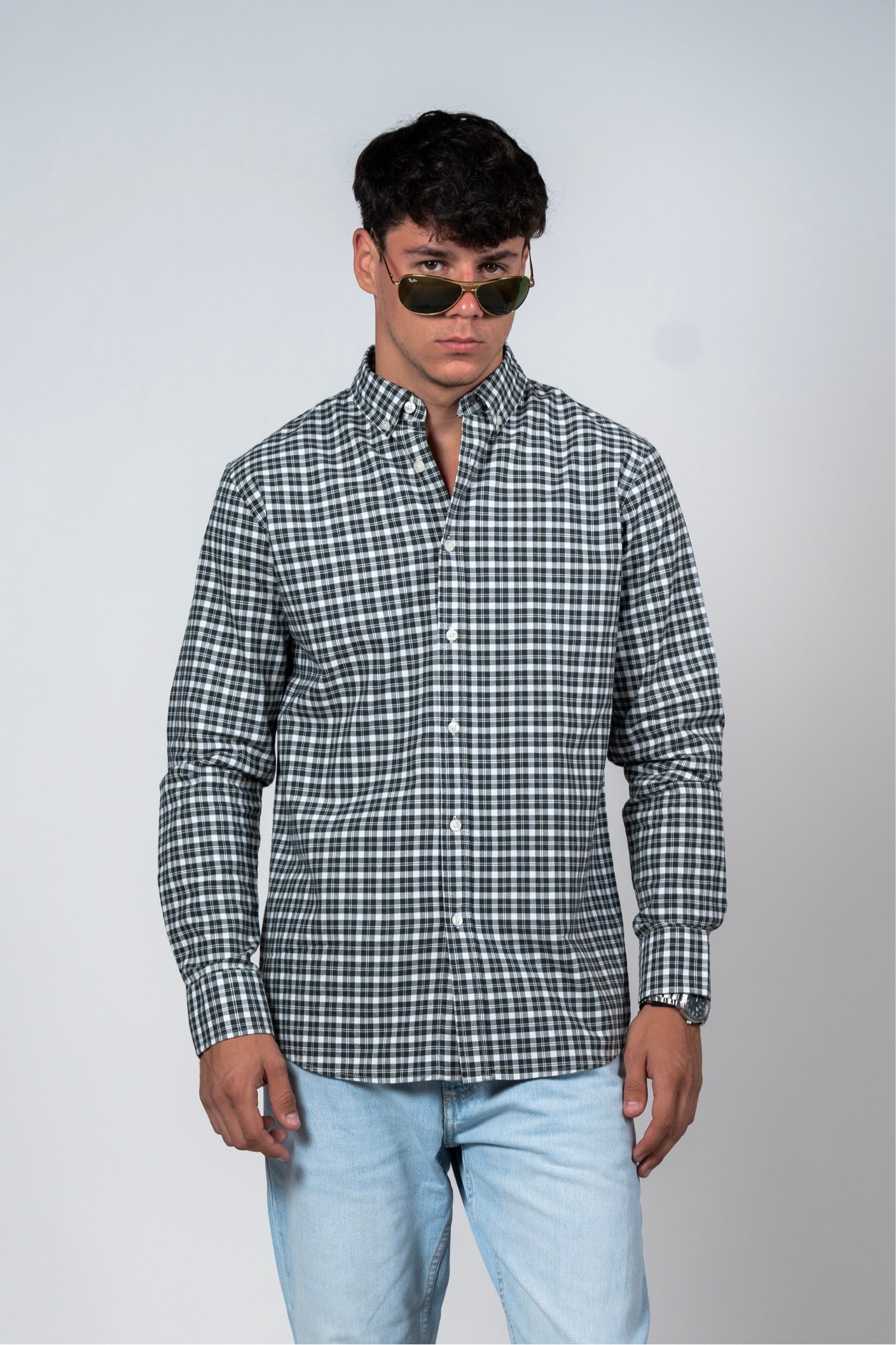 SHIRTPSRO Checked Smart Fit Shirt - Button-Down Collar - Rifle Green