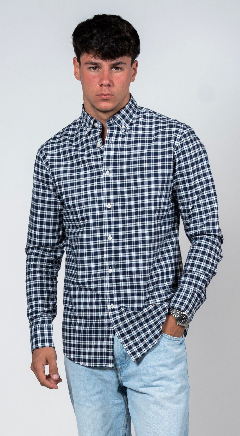 SHIRTSPRO Checked Smart Fit Shirt - Button-Down Collar - Mood Indigo