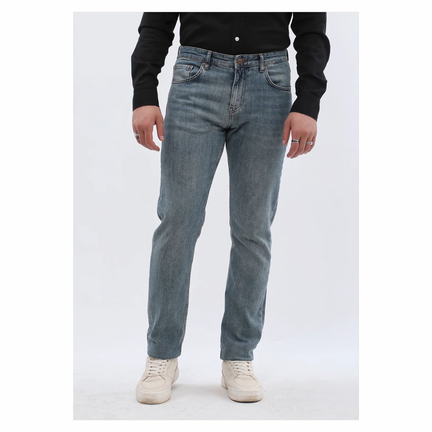 Men's light blue comfort fit jeans – soft stretch denim, classic straight cut for all-day comfort