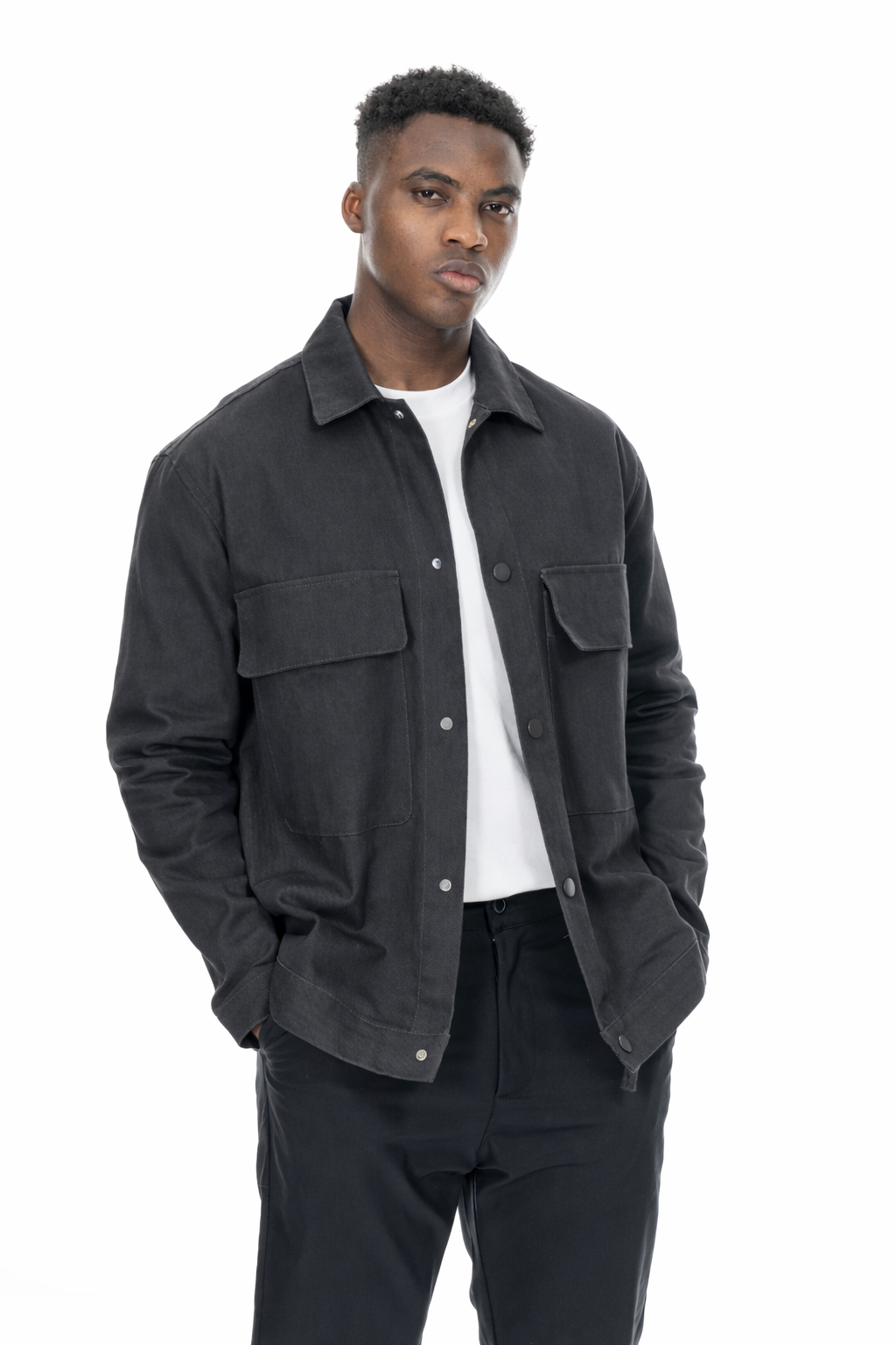 جاكيت قطني عملي بقصة مريحة - بني