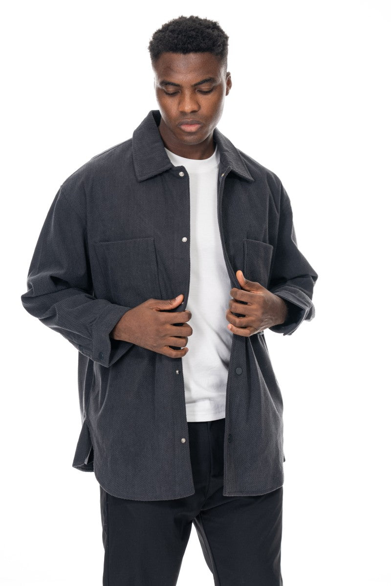 جاكيت مريح بقصة مريحة - رمادي داكن