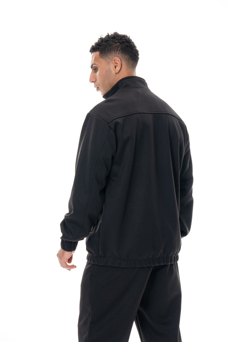 جاكيت رياضي بسحاب أمامي بقصة مريحة - أسود