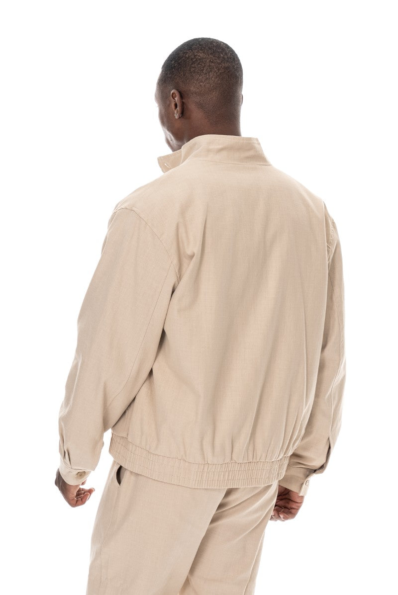 جاكيت قطني عملي بقصة مريحة - بيج