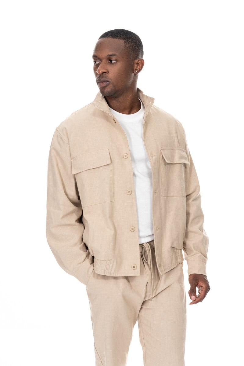 جاكيت قطني عملي بقصة مريحة - بيج