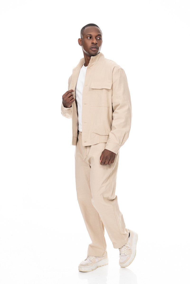 جاكيت قطني عملي بقصة مريحة - بيج