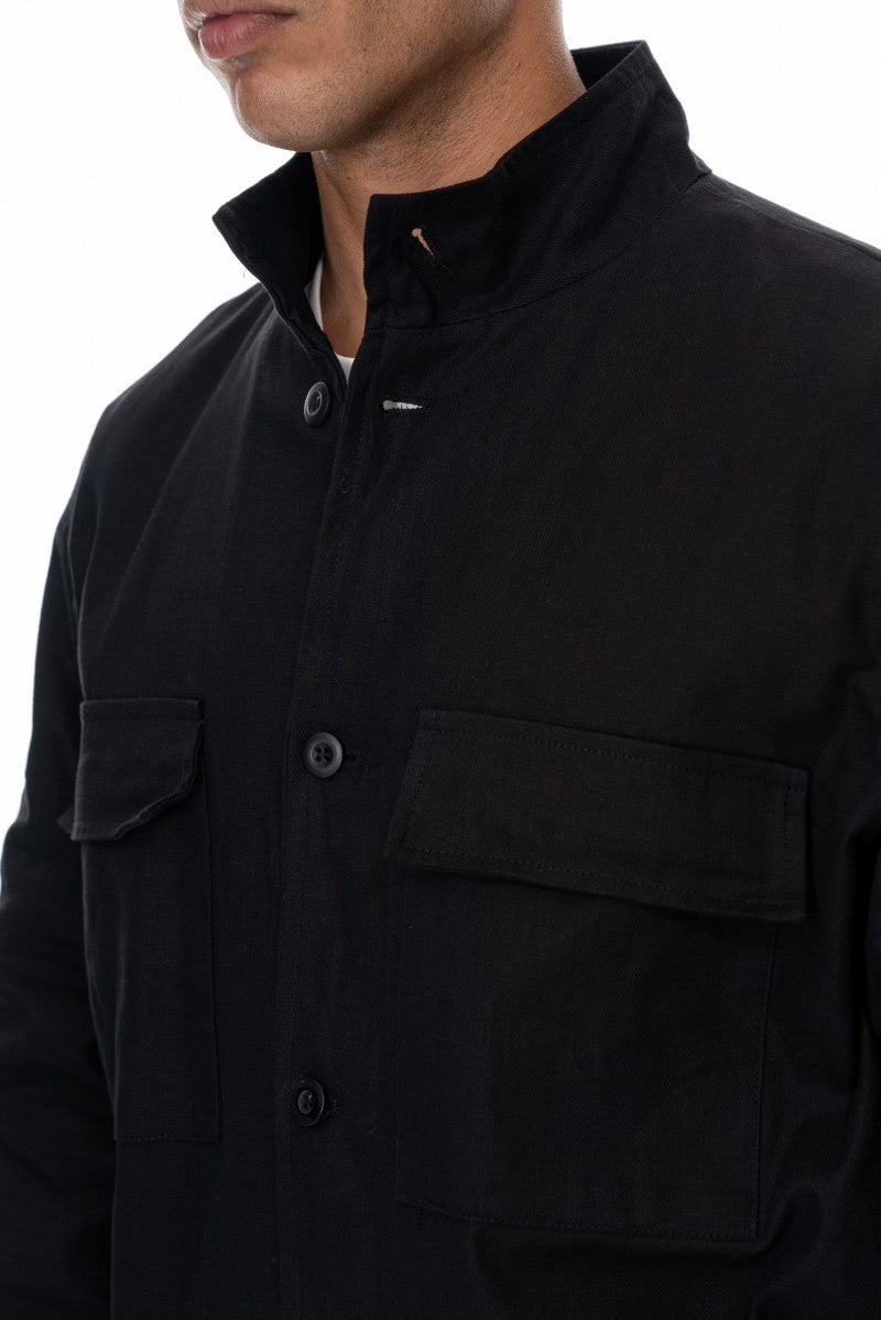 جاكيت قطني عملي بقصة مريحة - أسود