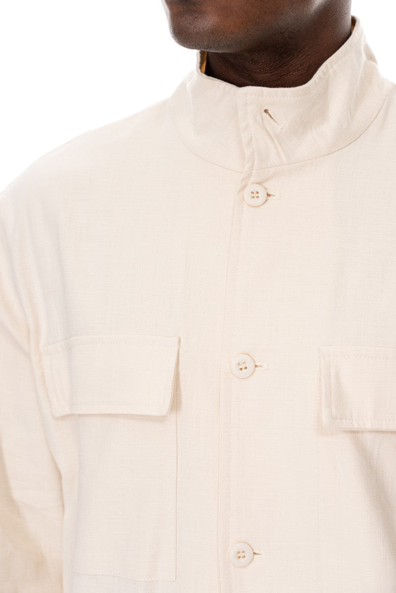 جاكيت قطني عملي بقصة مريحة - لون أبيض كريمي