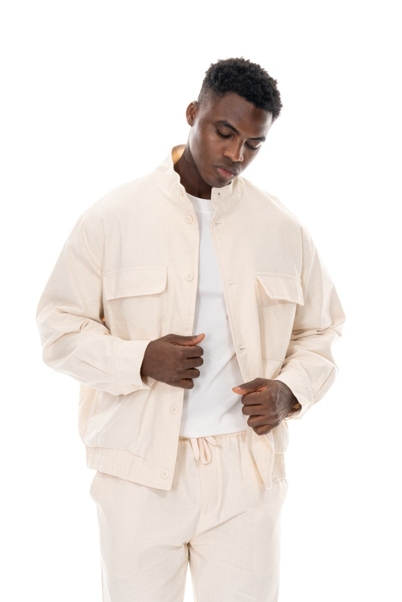 جاكيت قطني عملي بقصة مريحة - لون أبيض كريمي