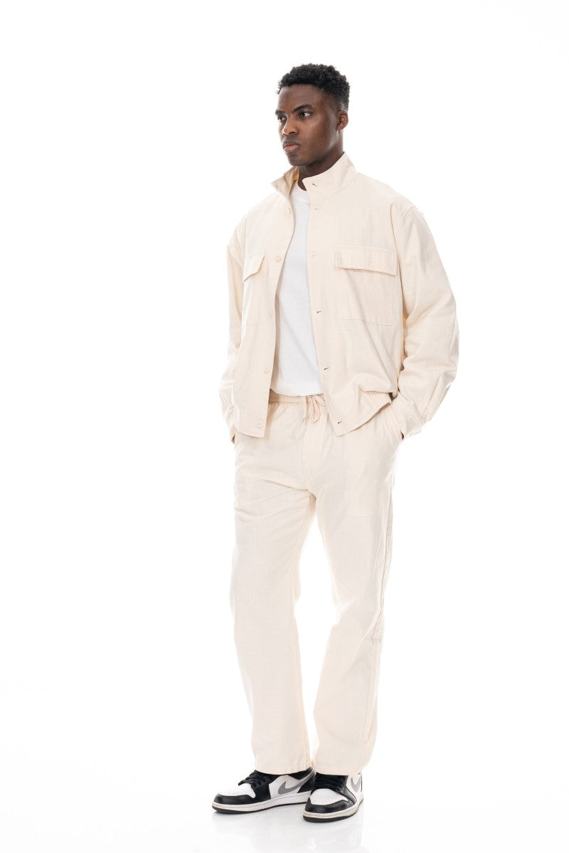 جاكيت قطني عملي بقصة مريحة - لون أبيض كريمي