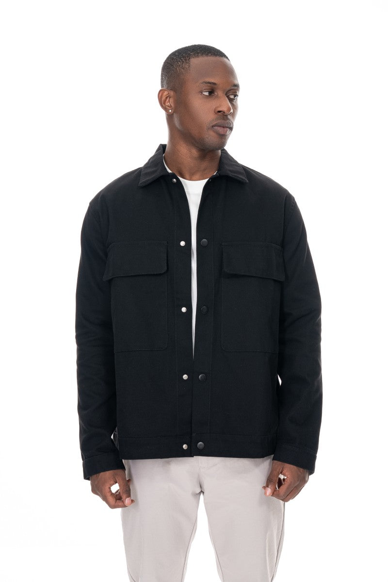 جاكيت قطني عملي بقصة مريحة - أسود