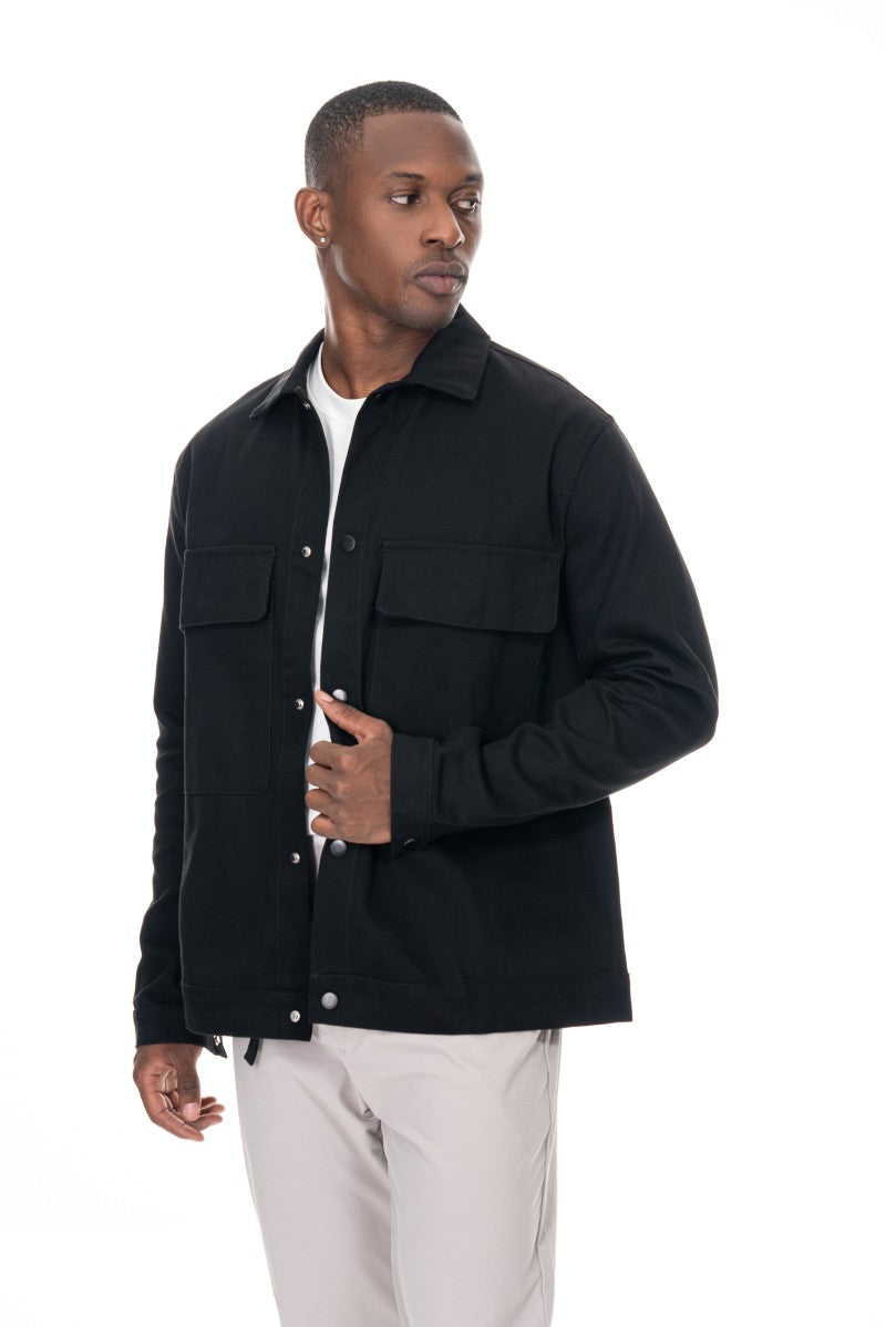 جاكيت قطني عملي بقصة مريحة - أسود