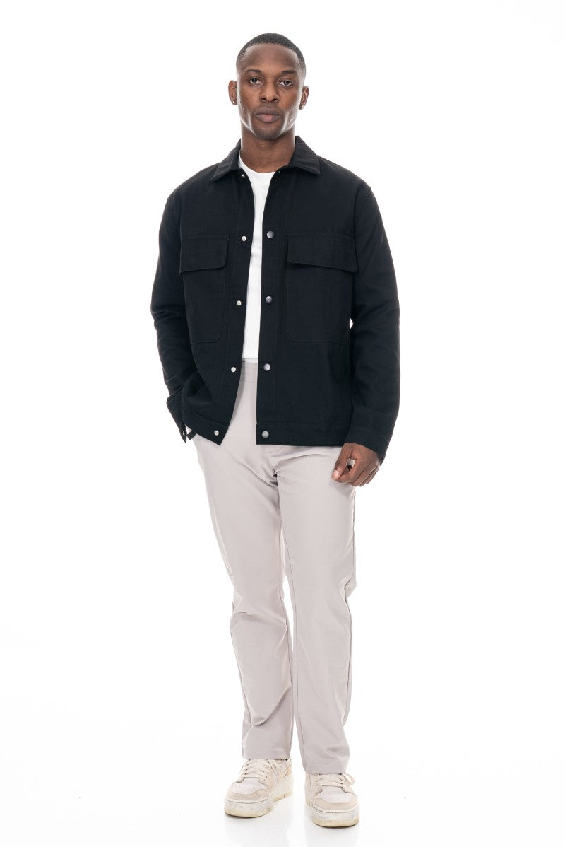 جاكيت قطني عملي بقصة مريحة - أسود