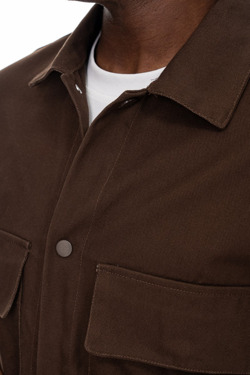 جاكيت قطني عملي بقصة مريحة - بني