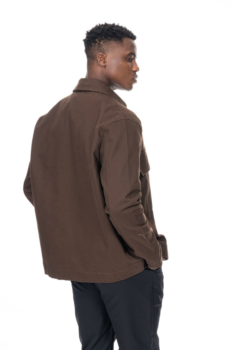 جاكيت قطني عملي بقصة مريحة - بني