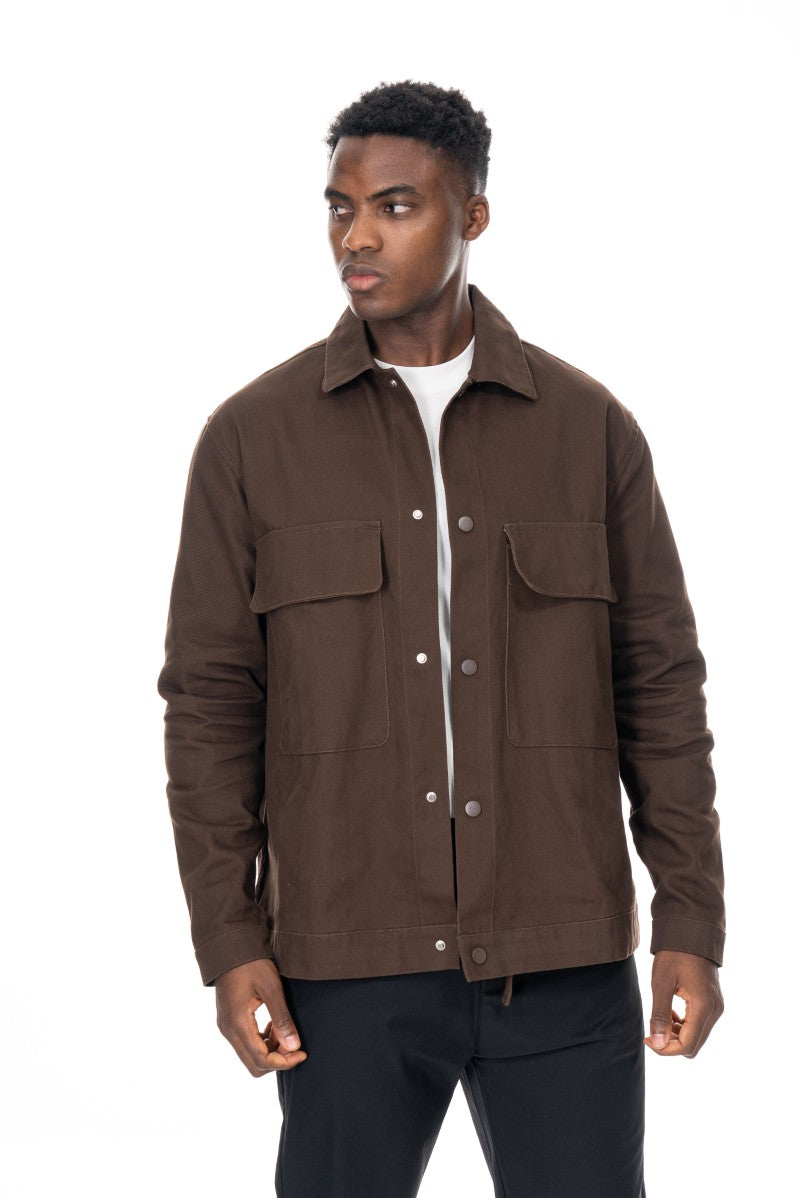 جاكيت قطني عملي بقصة مريحة - بني