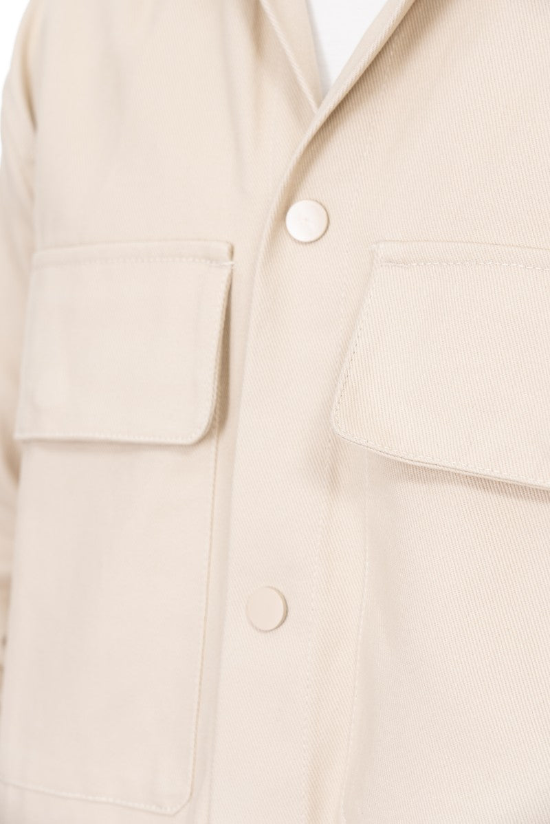 جاكيت قطني عملي بقصة مريحة - لون أبيض كريمي