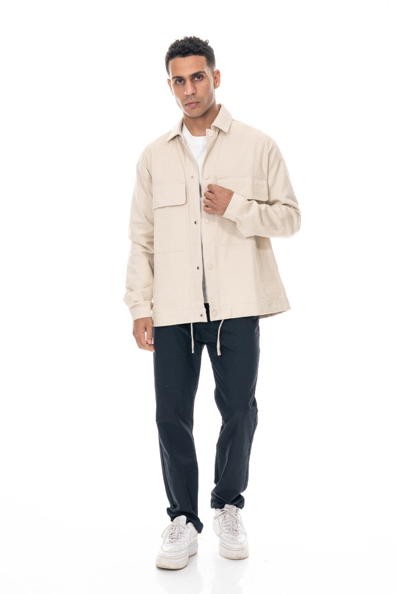 جاكيت قطني عملي بقصة مريحة - لون أبيض كريمي