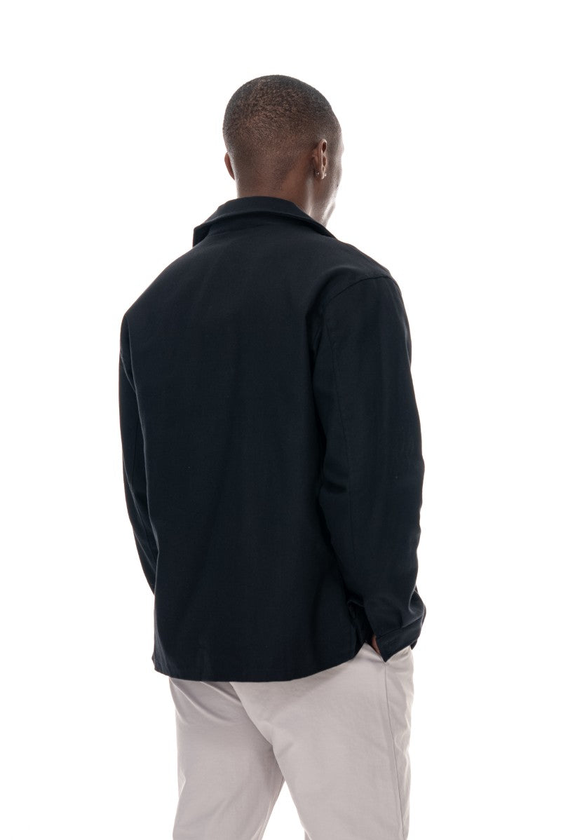 جاكيت قطني بأزرار وقصة مريحة - أسود